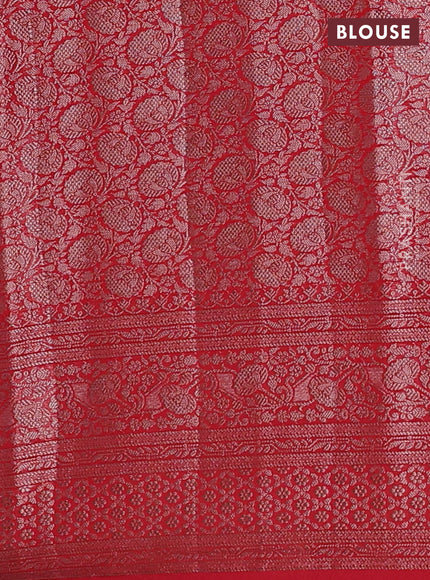 Navy Blue & Red Semi Chiniya Silk Saree