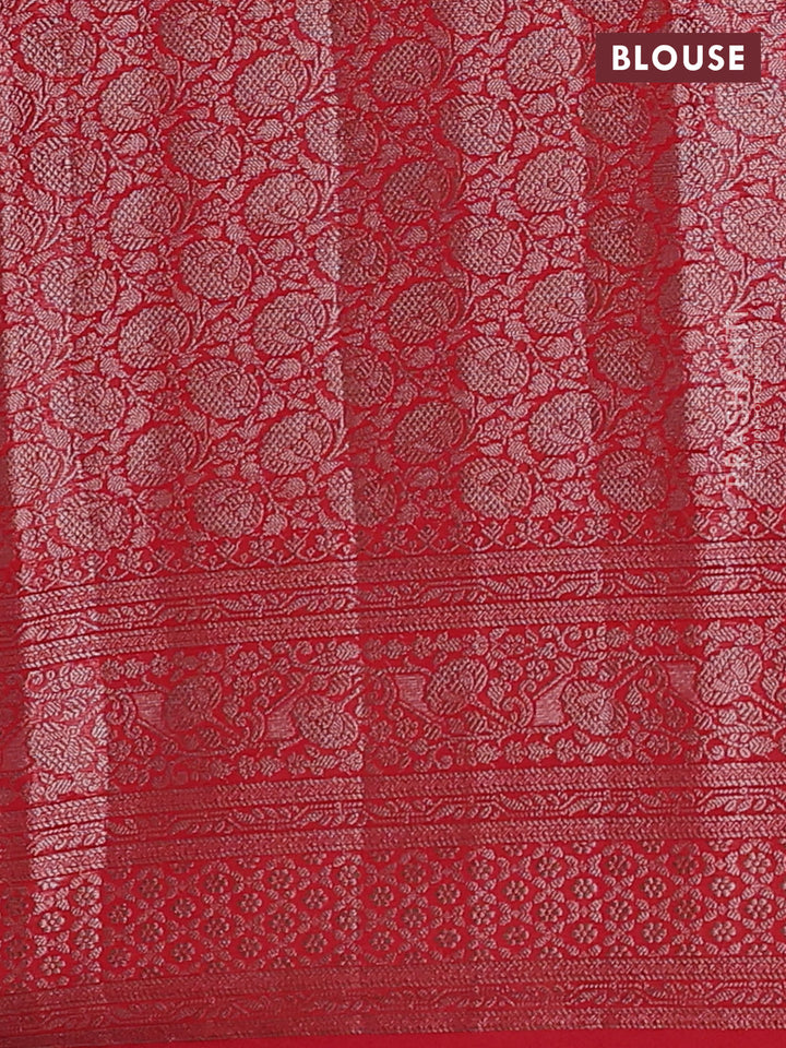 Navy Blue & Red Semi Chiniya Silk Saree