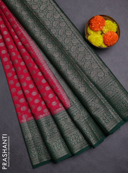 Red & Green Semi Chiniya Silk Saree
