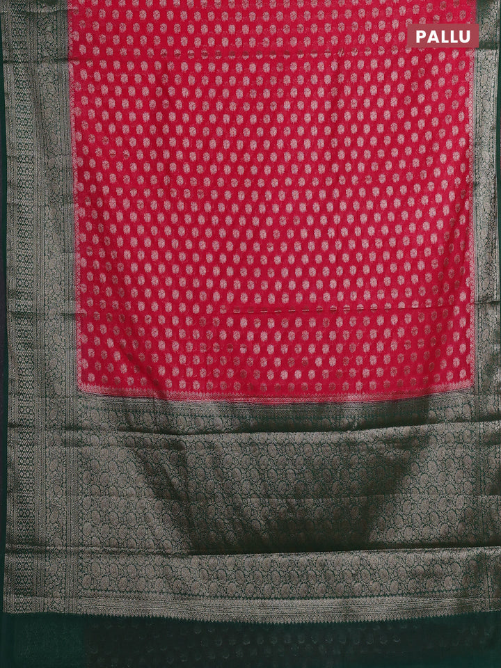 Red & Green Semi Chiniya Silk Saree