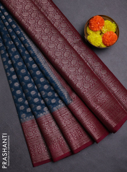 Peacock Blue & Maroon Semi Chiniya Silk Saree