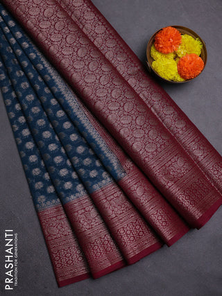 Peacock Blue & Maroon Semi Chiniya Silk Saree