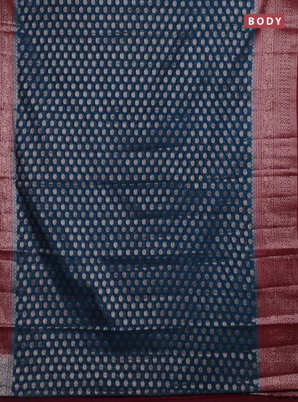 Peacock Blue & Maroon Semi Chiniya Silk Saree