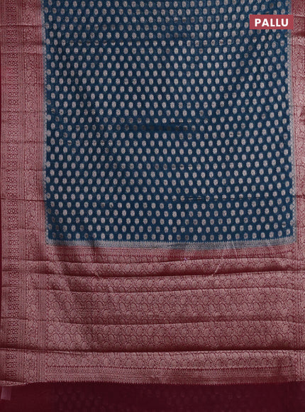 Peacock Blue & Maroon Semi Chiniya Silk Saree