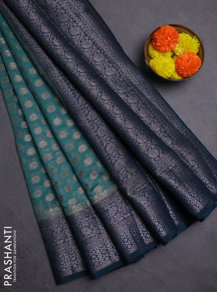 Pastel Green & Peacock Green Semi Chiniya Silk Saree