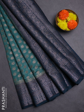 Pastel Green & Peacock Green Semi Chiniya Silk Saree