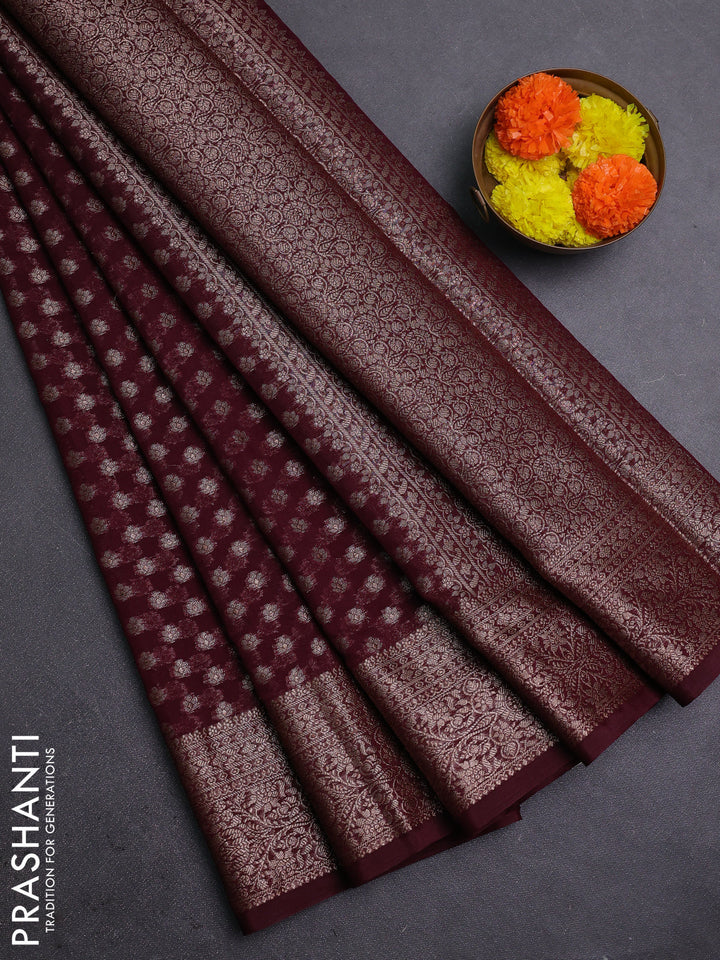 Wine Semi Chiniya Silk Saree