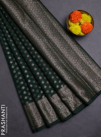Bottle Green Semi Chiniya Silk Saree