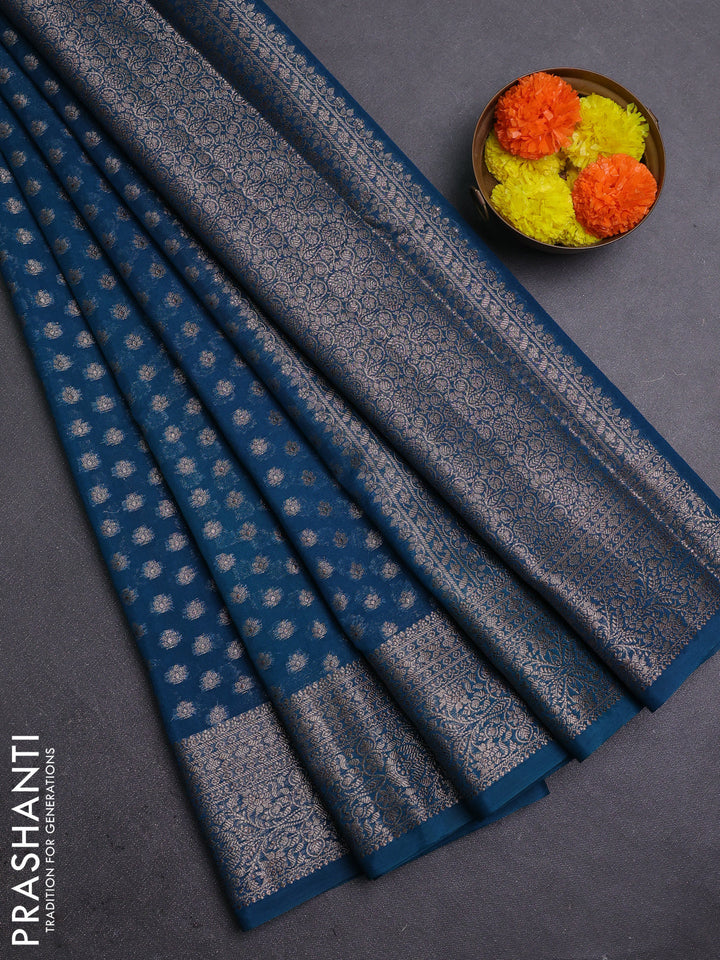 Peacock Blue Semi Chiniya Silk Saree