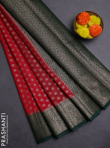 Red & Green Semi Chiniya Silk Saree