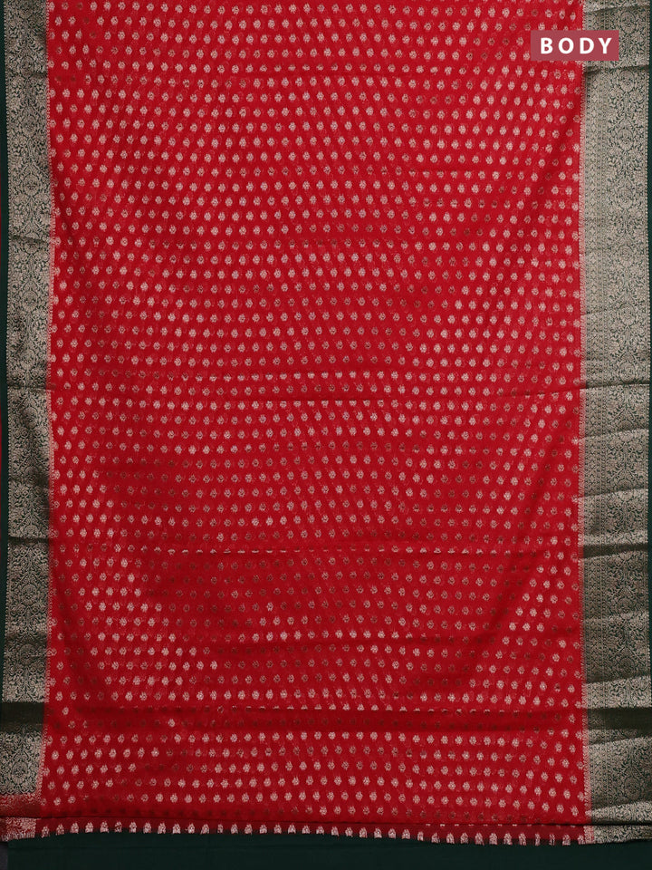 Red & Green Semi Chiniya Silk Saree