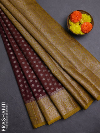Coffee Brown & Mustard Green Semi Chiniya Silk Saree