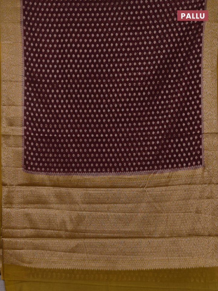 Coffee Brown & Mustard Green Semi Chiniya Silk Saree