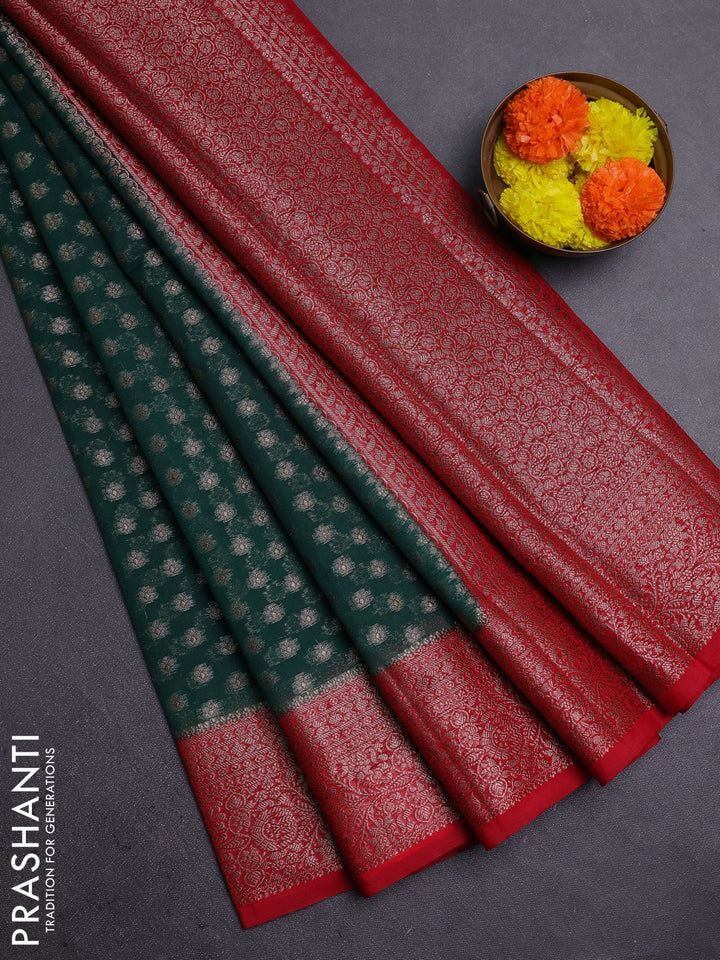 Green & Red Semi Chiniya Silk Saree