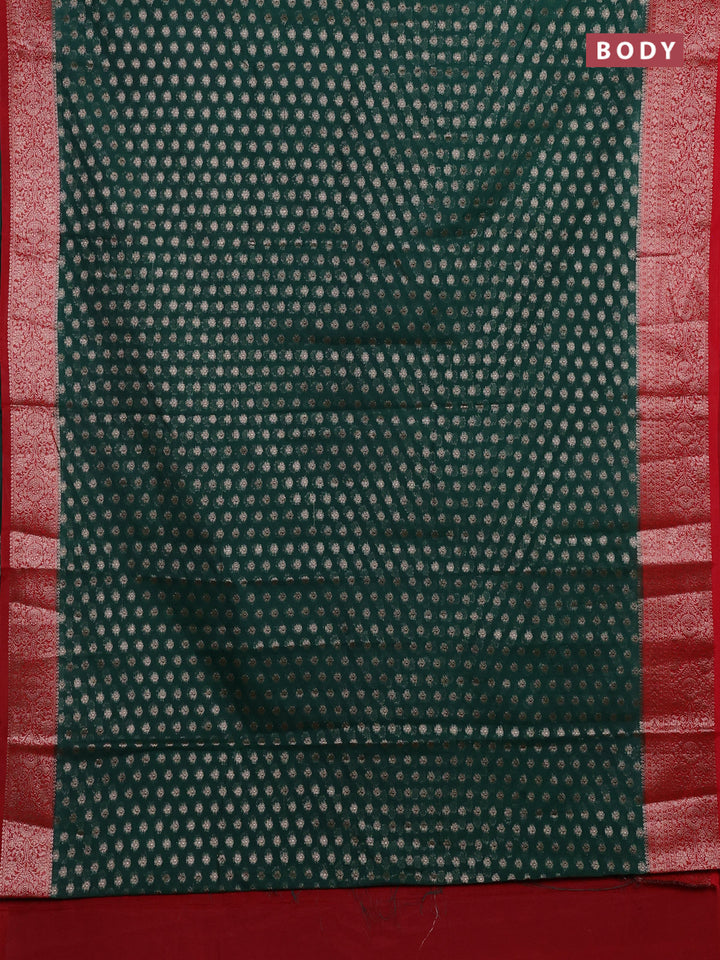 Green & Red Semi Chiniya Silk Saree