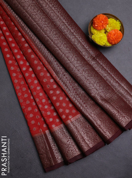 Rustic Orange & Maroon Semi Chiniya Silk Saree