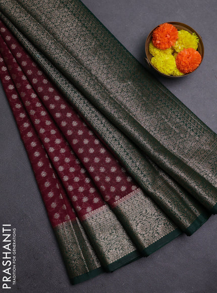 Wine & Bottle Green Semi Chiniya Silk Saree