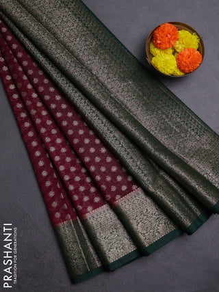 Wine & Bottle Green Semi Chiniya Silk Saree