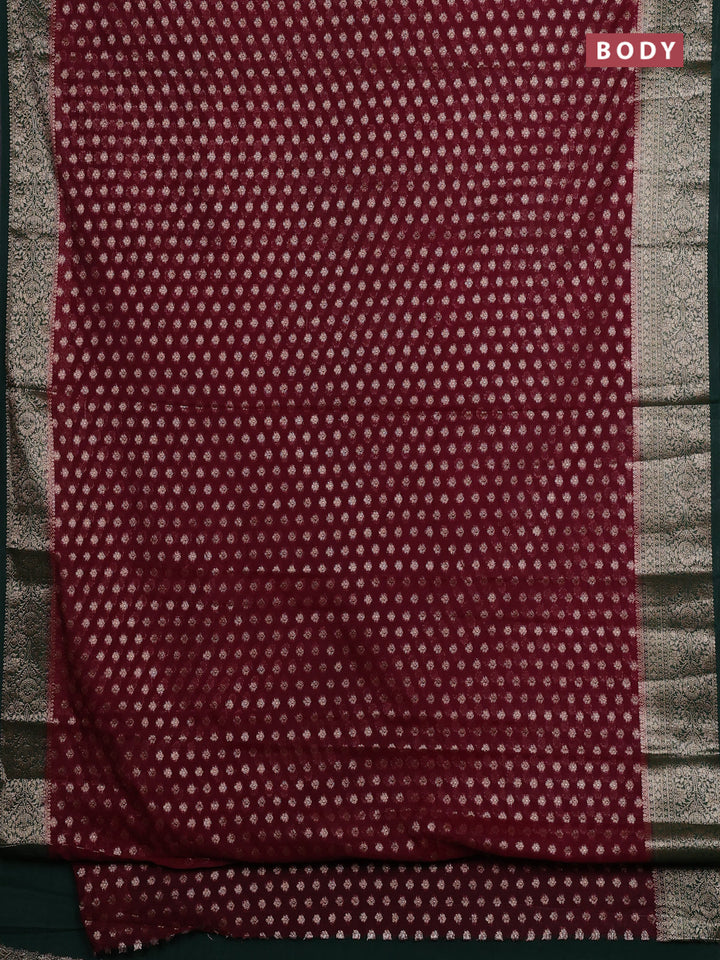 Wine & Bottle Green Semi Chiniya Silk Saree
