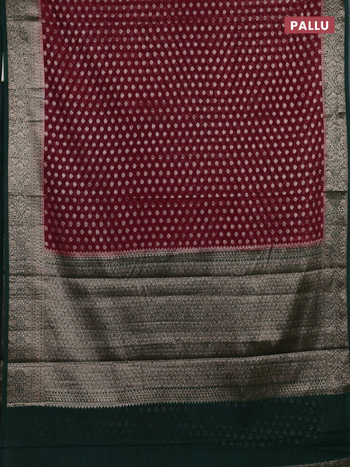 Wine & Bottle Green Semi Chiniya Silk Saree