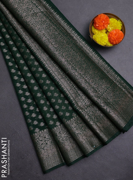 Bottle Green Semi Chiniya Silk Saree
