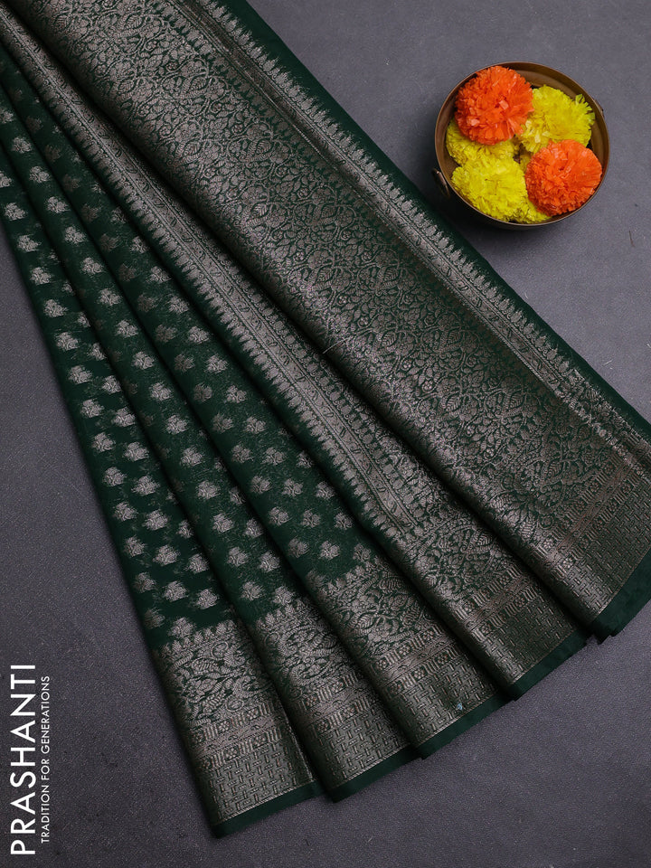 Bottle Green Semi Chiniya Silk Saree