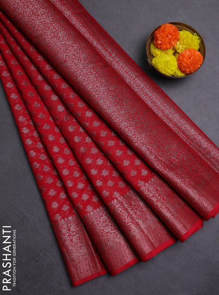 Red Semi Chiniya Silk Saree
