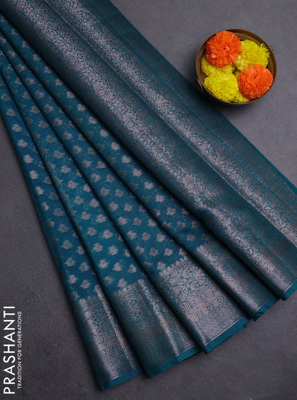 Peacock Blue Semi Chiniya Silk Saree