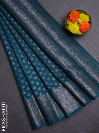 Peacock Blue Semi Chiniya Silk Saree