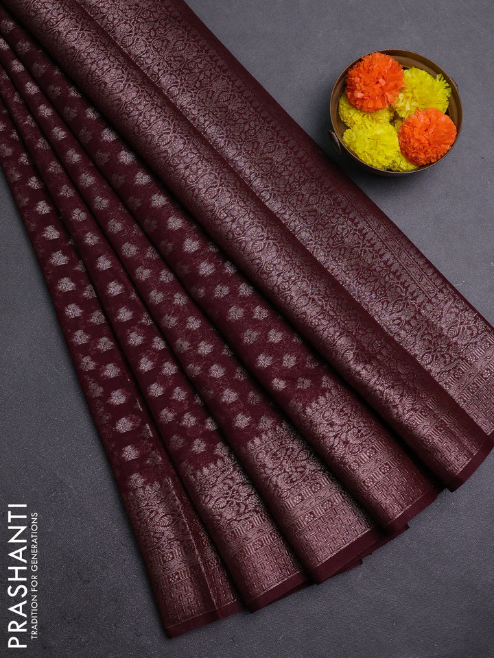Wine Semi Chiniya Silk Saree