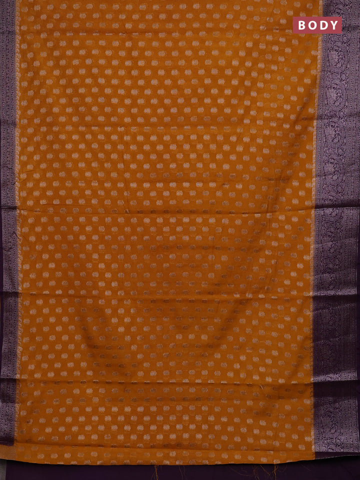 Mustard Yellow & Violet Semi Chiniya Silk Saree