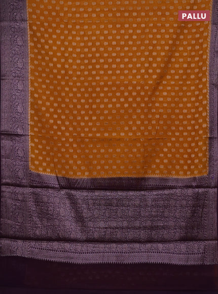 Mustard Yellow & Violet Semi Chiniya Silk Saree