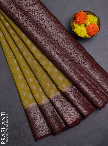Mustard Green & Maroon Semi Chiniya Silk Saree