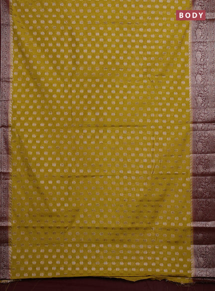 Mustard Green & Maroon Semi Chiniya Silk Saree
