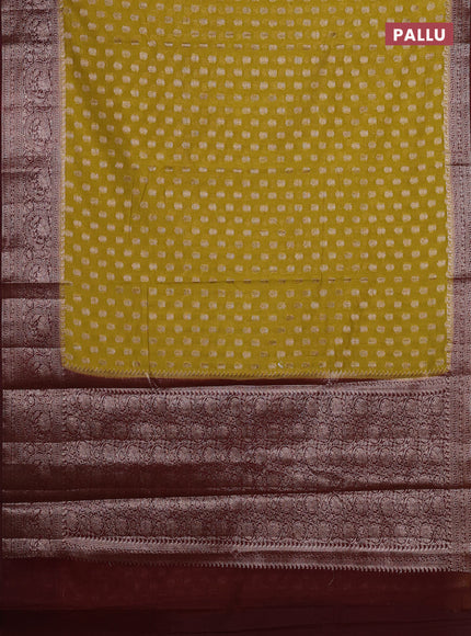 Mustard Green & Maroon Semi Chiniya Silk Saree