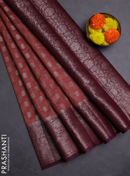 Pastel Brown & Wine Semi Chiniya Silk Saree