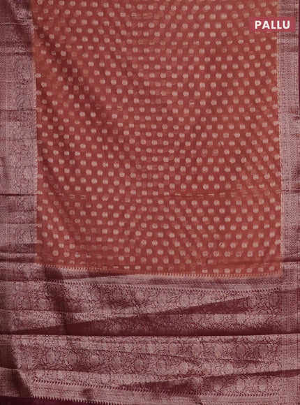 Pastel Brown & Wine Semi Chiniya Silk Saree