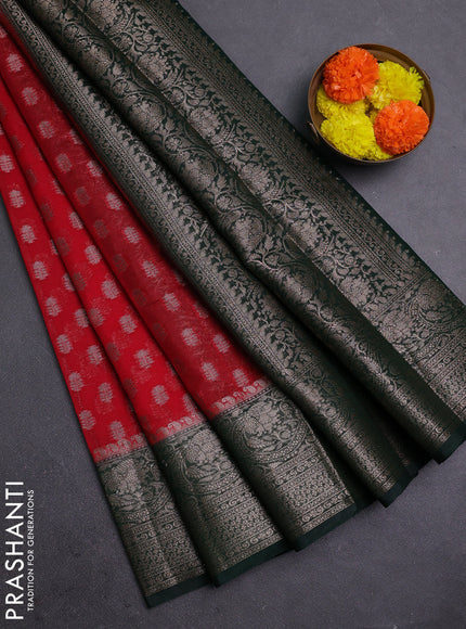Red & Green Semi Chiniya Silk Saree