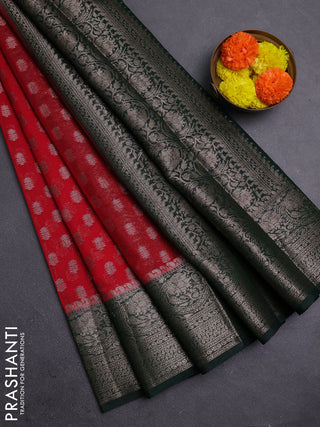 Red & Green Semi Chiniya Silk Saree