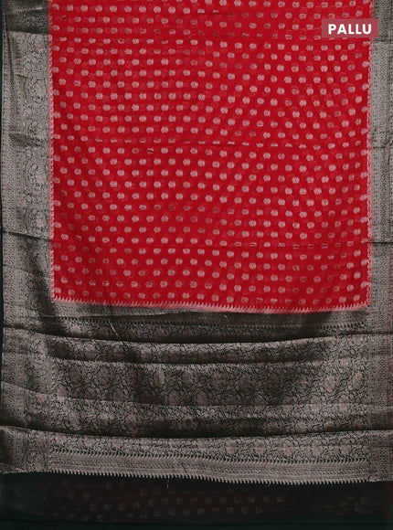 Red & Green Semi Chiniya Silk Saree
