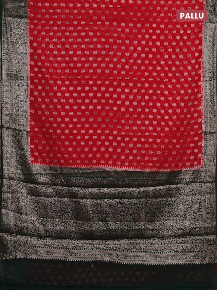 Red & Green Semi Chiniya Silk Saree