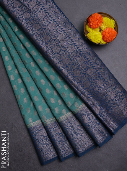 Pastel Green & Peacock Blue Semi Chiniya Silk Saree