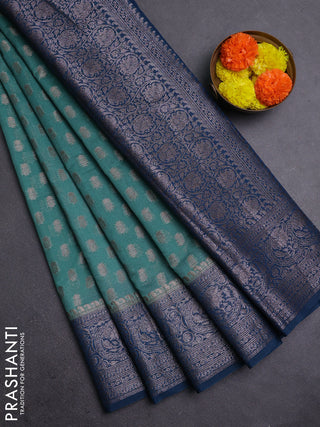 Pastel Green & Peacock Blue Semi Chiniya Silk Saree