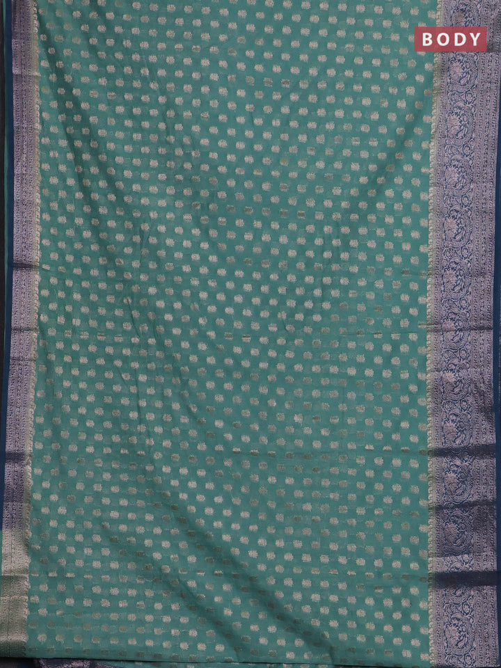 Pastel Green & Peacock Blue Semi Chiniya Silk Saree