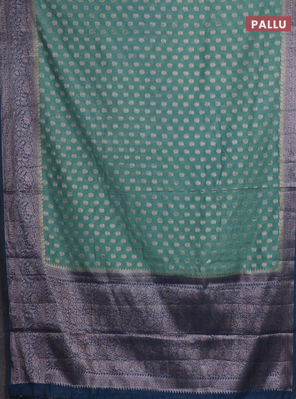 Pastel Green & Peacock Blue Semi Chiniya Silk Saree