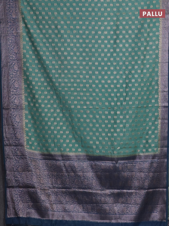 Pastel Green & Peacock Blue Semi Chiniya Silk Saree