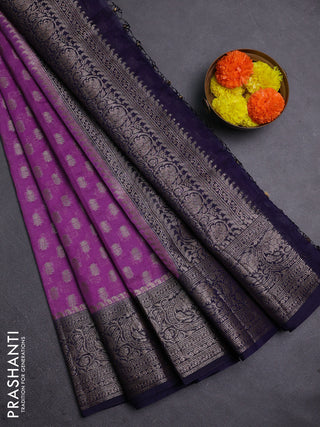 Lavender & Navy Blue Semi Chiniya Silk Saree