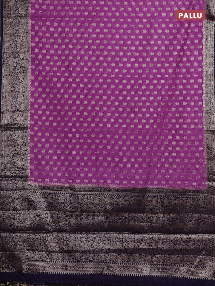 Lavender & Navy Blue Semi Chiniya Silk Saree