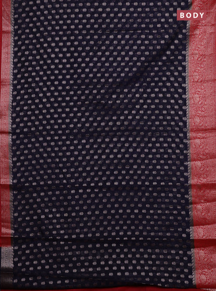 Navy Blue & Red Semi Chiniya Silk Saree