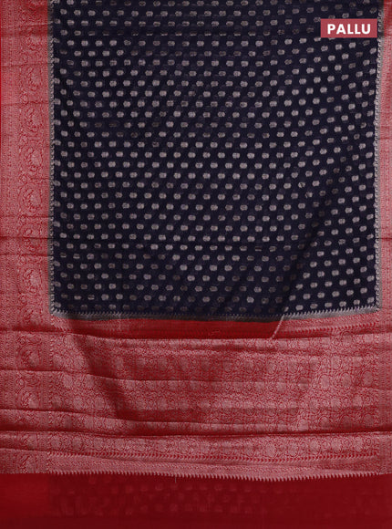 Navy Blue & Red Semi Chiniya Silk Saree